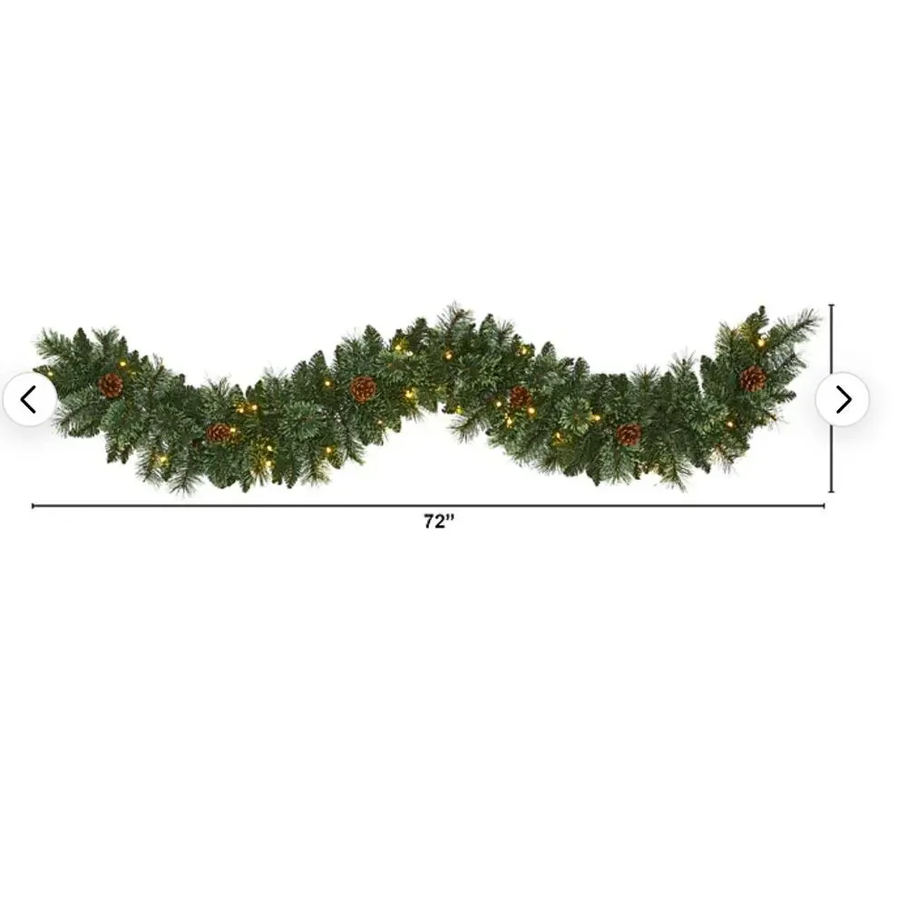 6-ft White Mountain Pine Garland Warm LED Lights and Pinecone